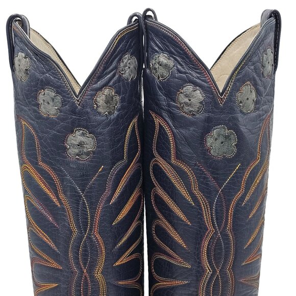 Vintage 1970s CUTTER BILL Cowgirl Boots 6B Navy Rainbow Leather Butterfly Cowboy - Picture 8 of 16